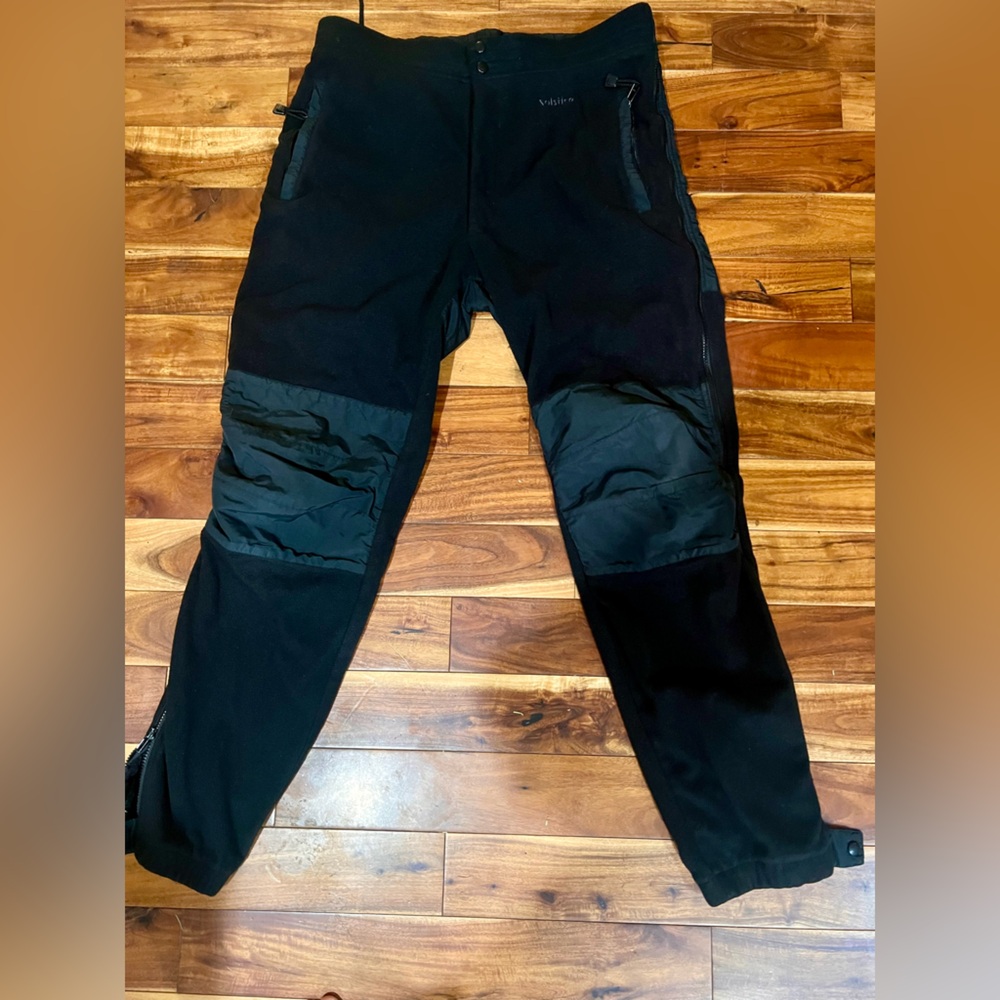 Vintage Solstice Black Double Knee Full Side Zip Fleece Ski Winter Pants XL Mens